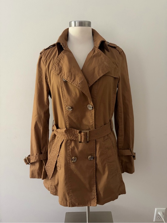 United Colors Of Benetton Jackets & Blazers - Stile Benetton Vintage Camel Double-Breasted Belted Trench Coat L Dark Academia
